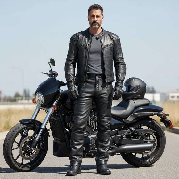 Men's Leather Motorcycle Over Pants Chaps Zip‎ Snap Button Italy Size 34